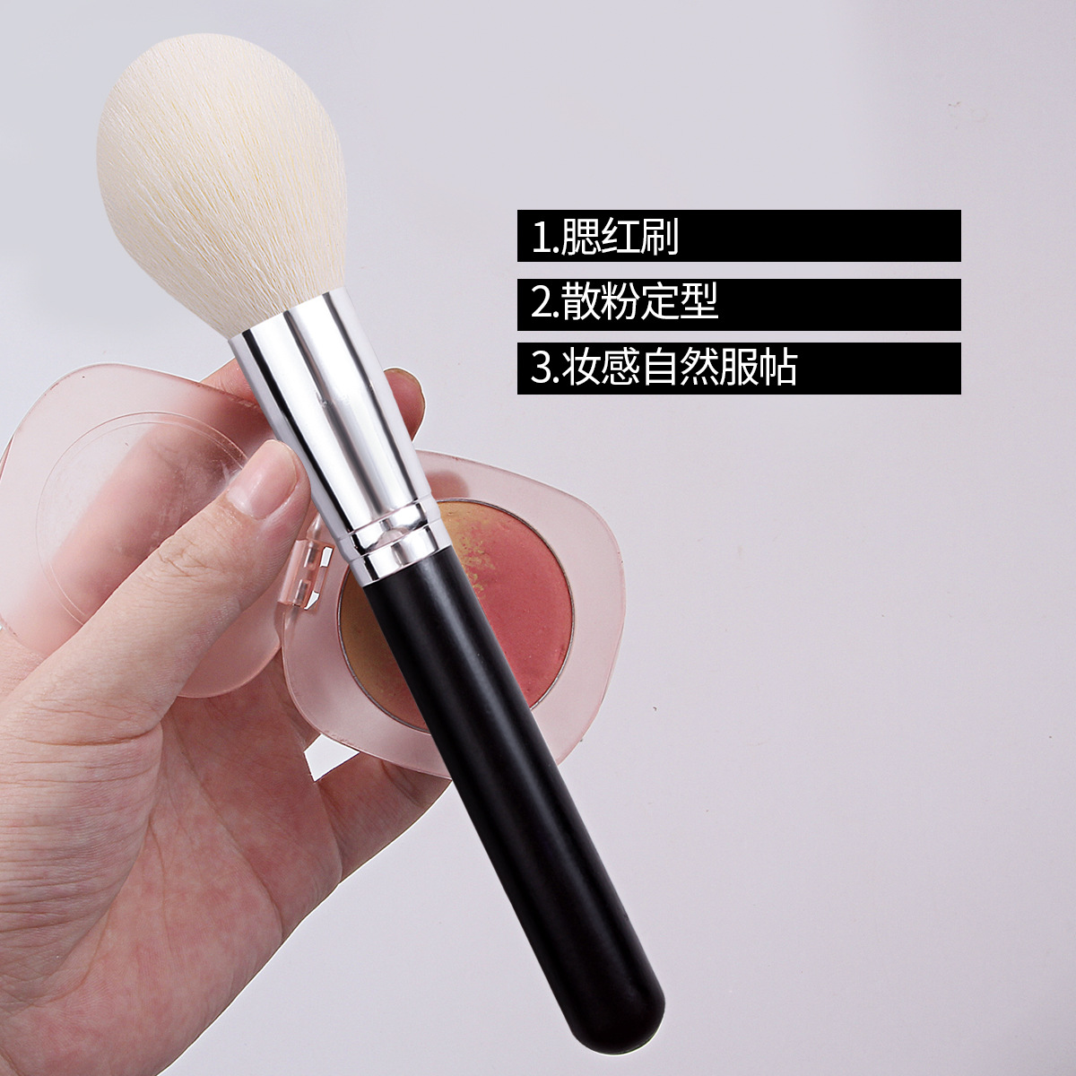 Cross-border bulb type large loose brush, soft bristle makeup brush, round head foundation brush, contaturing brush, blush brush, beauty brush Specification drawing