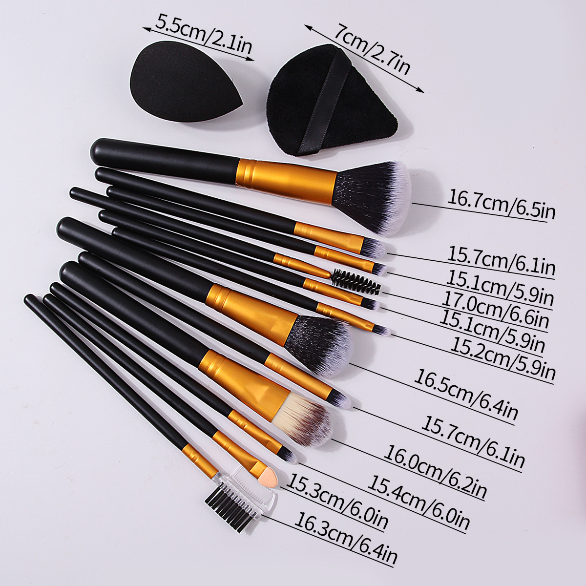 12 Makeup brushes for beginners: Blush, contouring, Eyeshadow brush, Foundation, sponge egg, Setting, Powder puff details Picture
