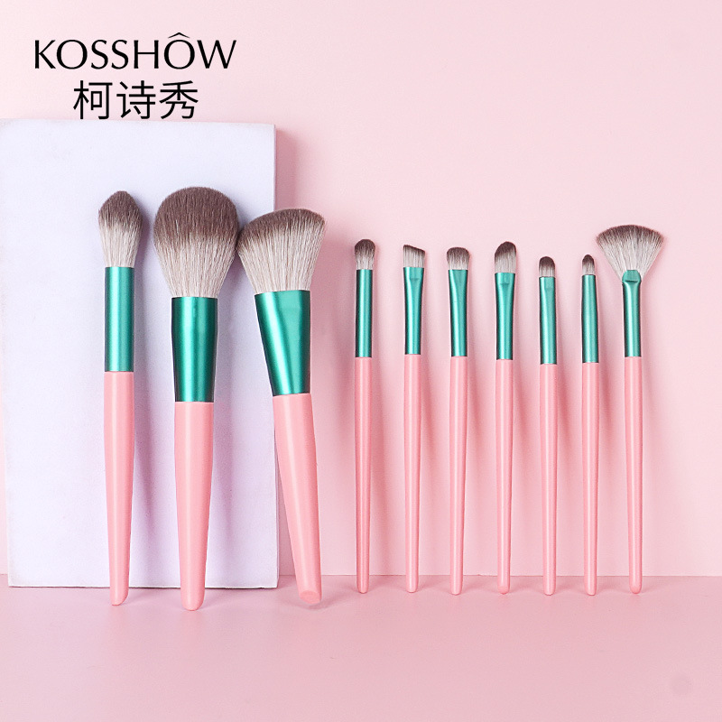 10-piece makeup brush set for beginners, complete eyeshadow brush, natural wood color setting powder brush, portable eye smudging brush details Picture