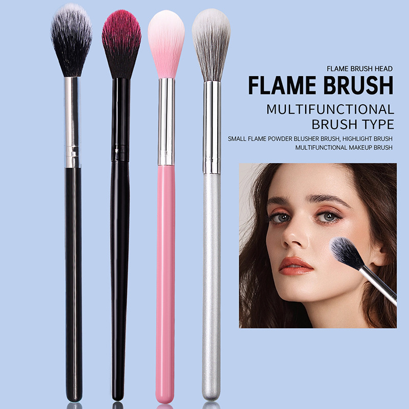 Portable single multi-color flame high-gloss brush in stock, blush brush, brightening high-gloss brush, beginner makeup brush wholesale full figure