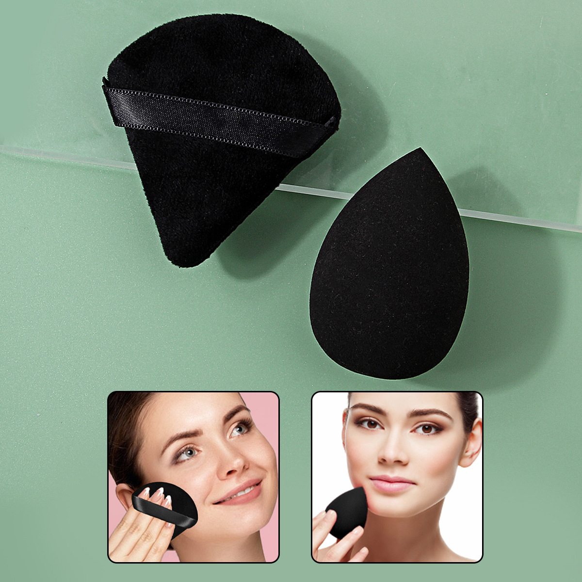 Beginner's 14-piece Green Cloud Makeup Eyeshadow Powder, Powder Brush, Foundation, Liquid Makeup, Sponge Egg Setting Powder Puff, Complete Set of makeup brushes Specification drawing
