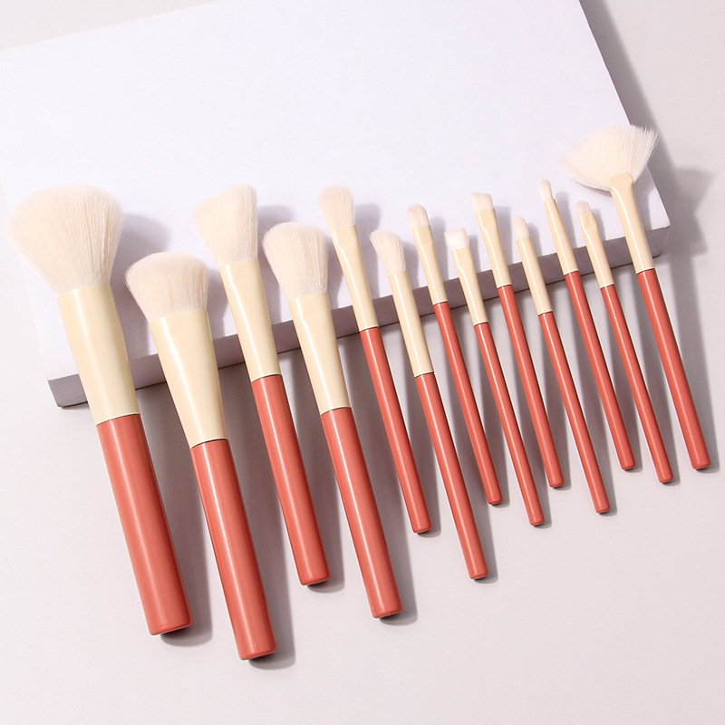A complete set of 13 popular apricot and orange makeup brushes with soft bristles that are easy to carry. Beginner's set of blush and contouring brushes is in stock details Picture