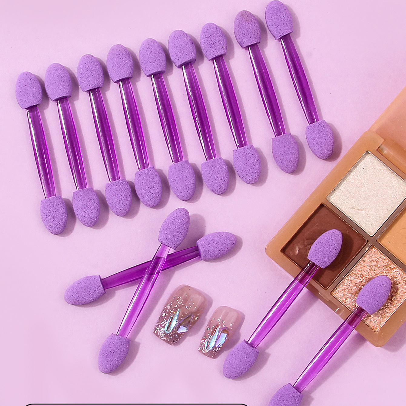 25 double-headed eyeshadow sticks, latex sponge eyeshadow brushes, nail powder smuders and disposable makeup tools in stock details Picture