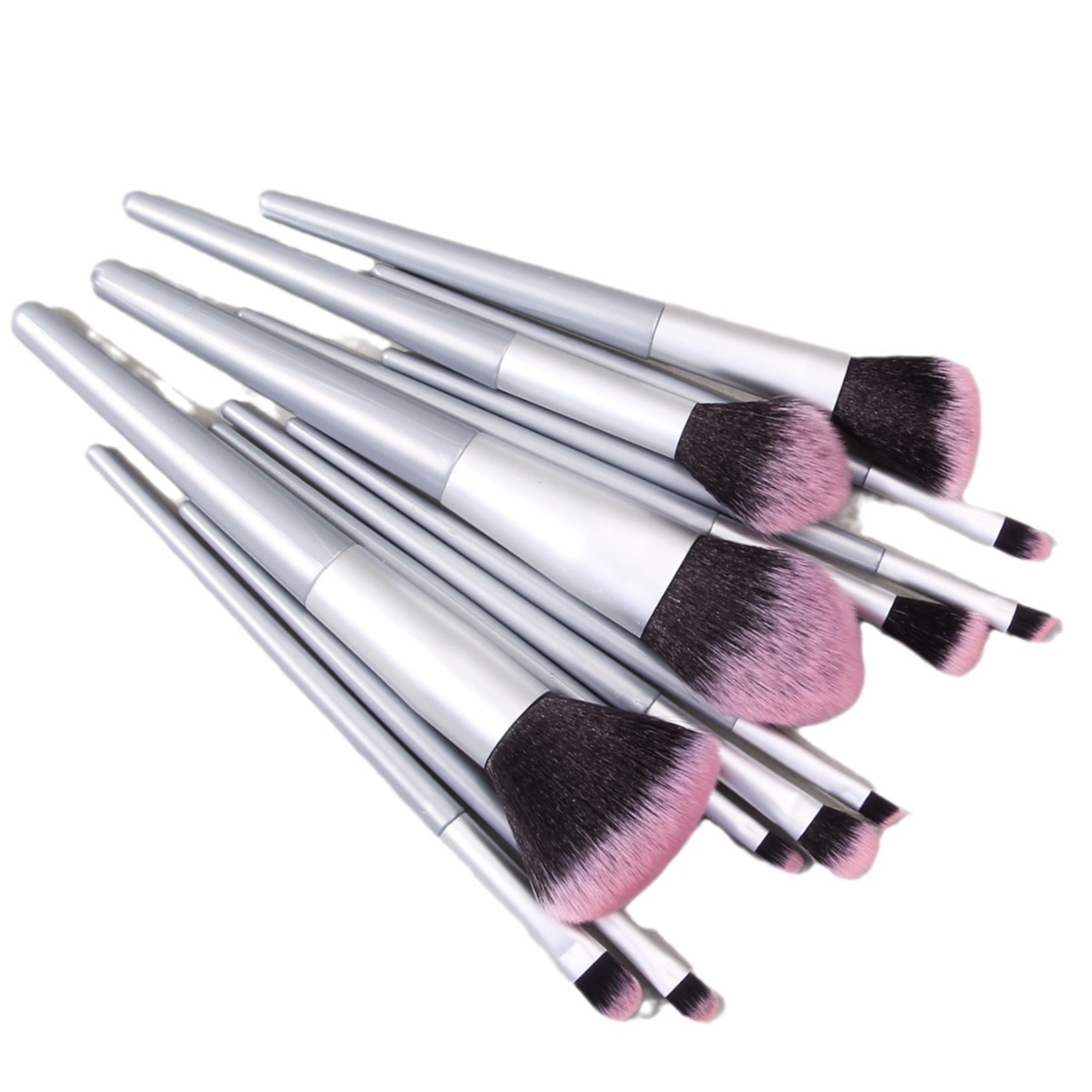 12 silver-gray facial makeup brushes in stock for beginners, a complete set of soft bristles that are easy to carry, loose powder concealer brushes and eyeshadow brushes Item Picture