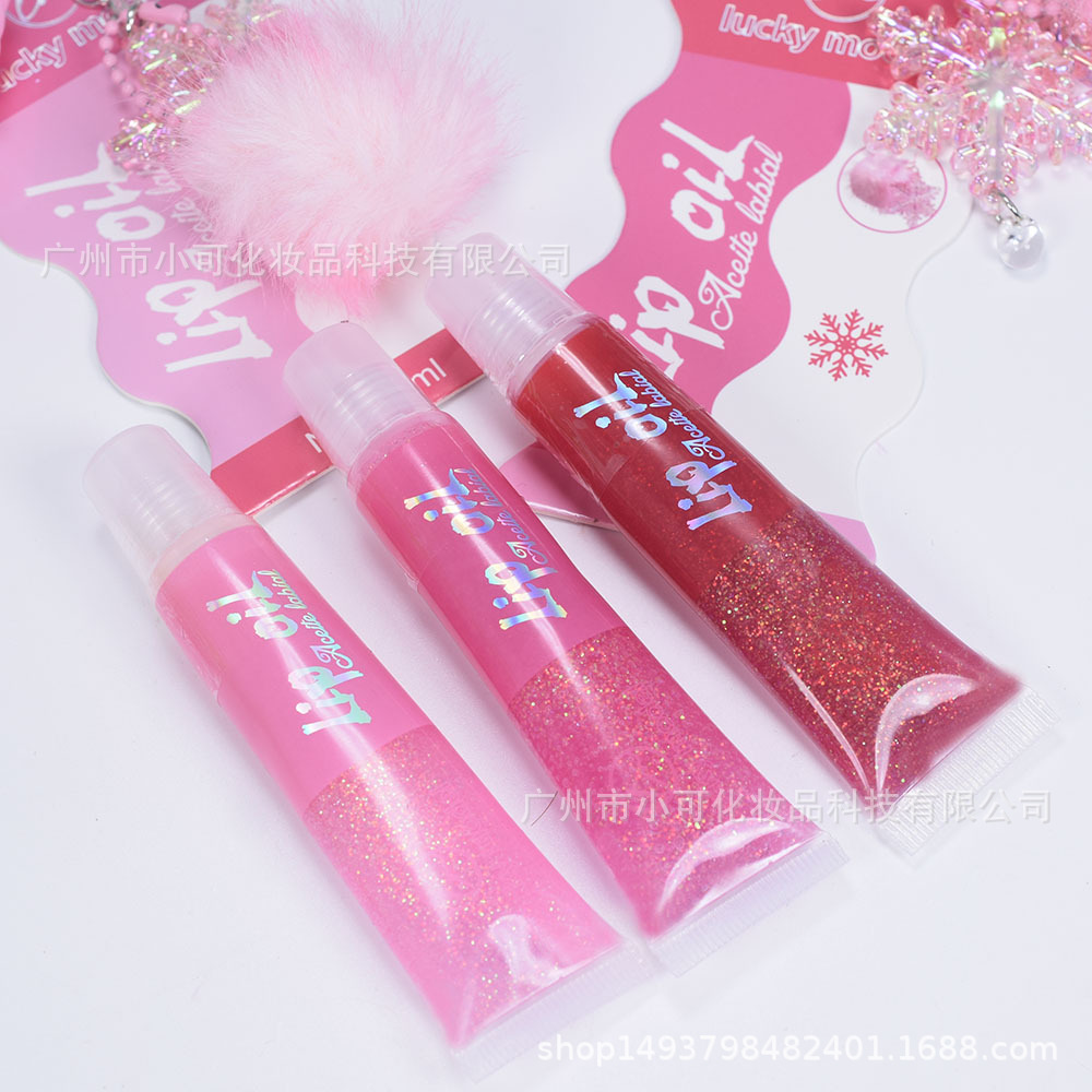 ML-24B Snowflake Pom-ball Pendant Sequin Lip Gloss Lip Oil LUCKY MODEL Tube SHINY LIPOIL Application Scenario