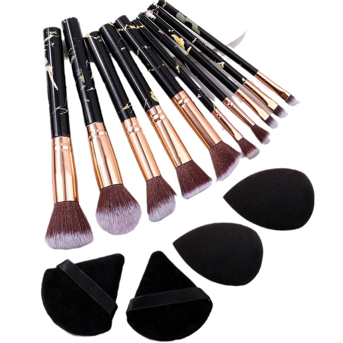 10 marble makeup set brushes, full set of loose powder blush brushes, eyeshadow brushes, sponge beauty egg setting makeup, cushion powder puff Item Picture
