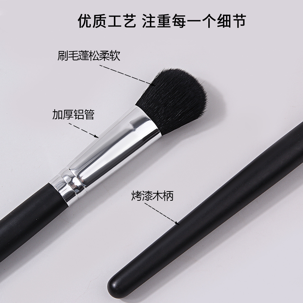 Single wooden-handled highlighter blush brush, portable soft-bristled makeup brush, beginner's smudging brush, beauty tools in stock and dispatched immediately details Picture