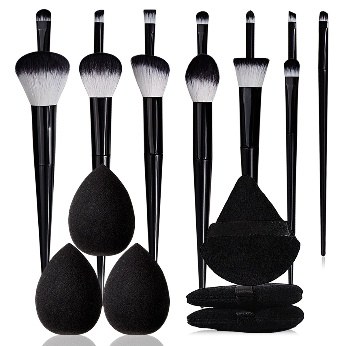 This is a high-quality 13-piece makeup brush set that is popular in the Middle East. It comes with a refreshing makeup brush and a beauty egg triangle sponge details Picture