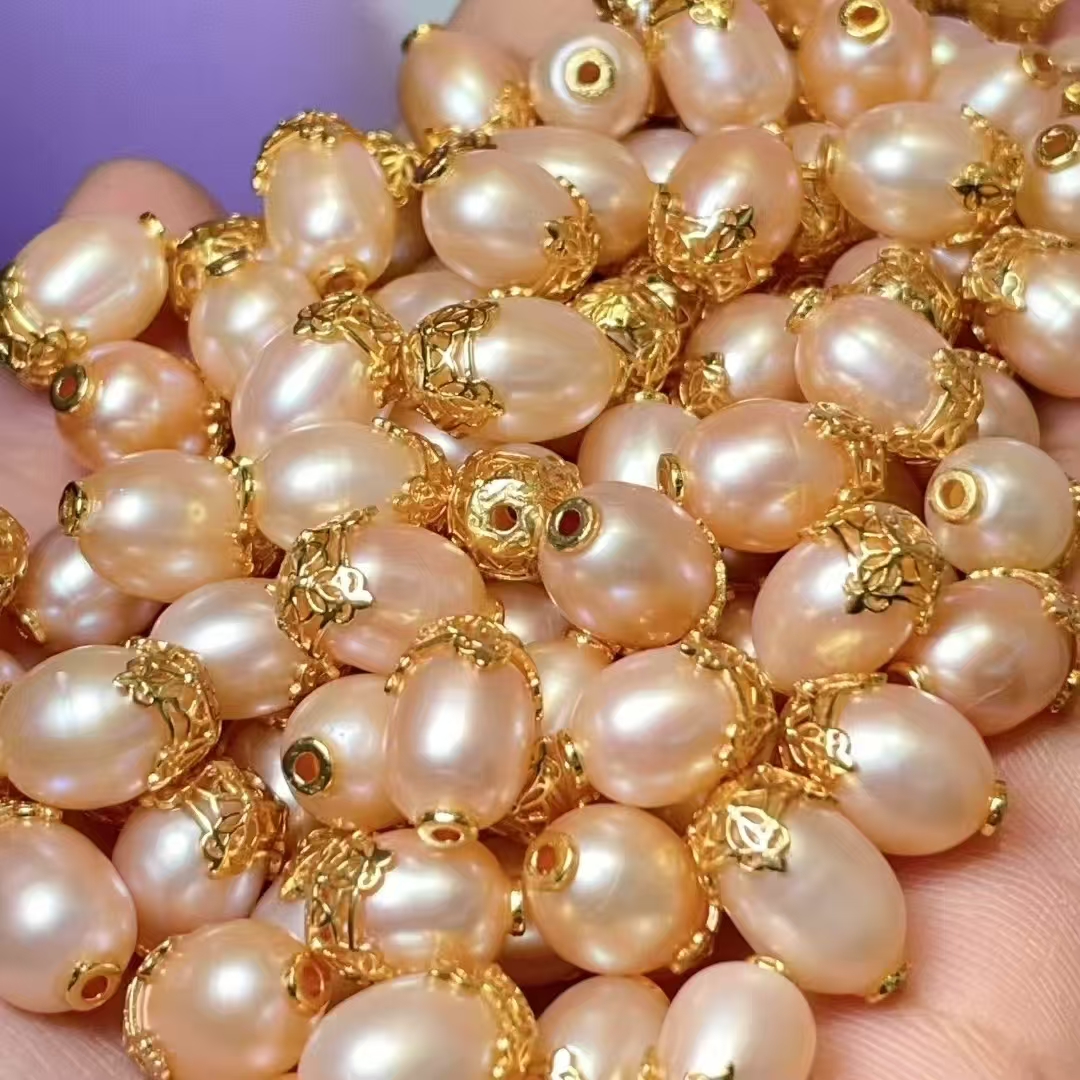 Champagne-colored pearl bucket beads diy jewelry accessories, crystal accessories, traditional sand gold accessories, copper-plated real gold, high color retention Specification image