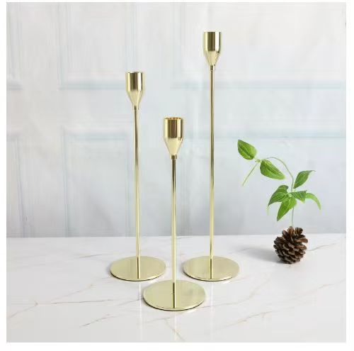 欧式金属蜡烛台婚庆道具简约烛光晚餐法式餐桌婚礼西餐奢华摆件18402防金色