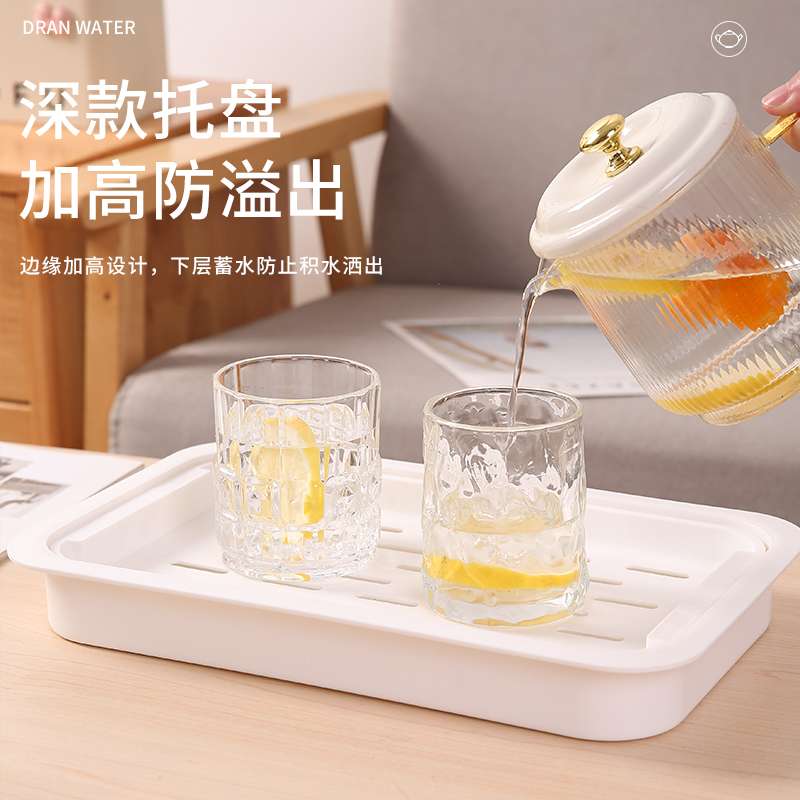 双层塑料沥水托盘长方形家用放茶杯水杯水壶杯子汲水滤水接水茶盘 
