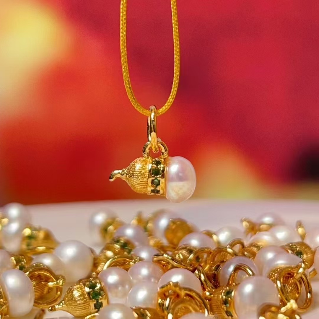 Green zirconium pearl gourd small drop slip diy jewelry accessories, crystal accessories, traditional sand gold accessories, copper-plated real gold, high color retention