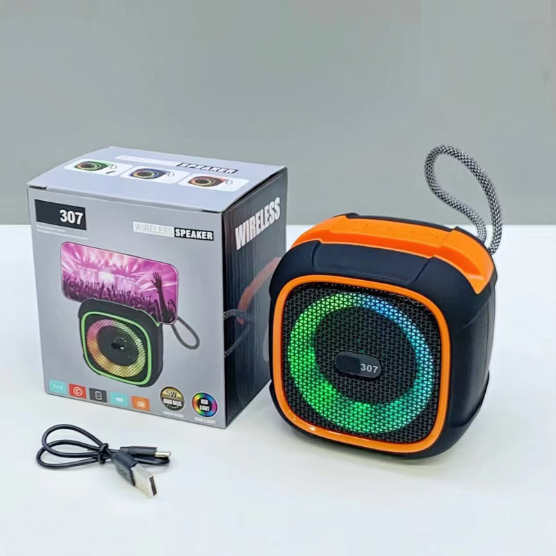 跨境蓝牙音箱高颜值氛围灯户外家用重低音炮桌面手机支架迷你音响 橙色