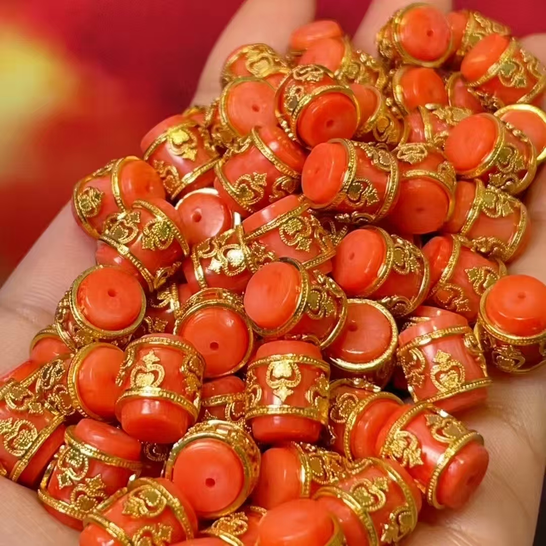 diy coral-like bucket beads with straight holes, crystal accessories, ancient-style sand gold accessories, copper-plated real gold with high color retention Specification image