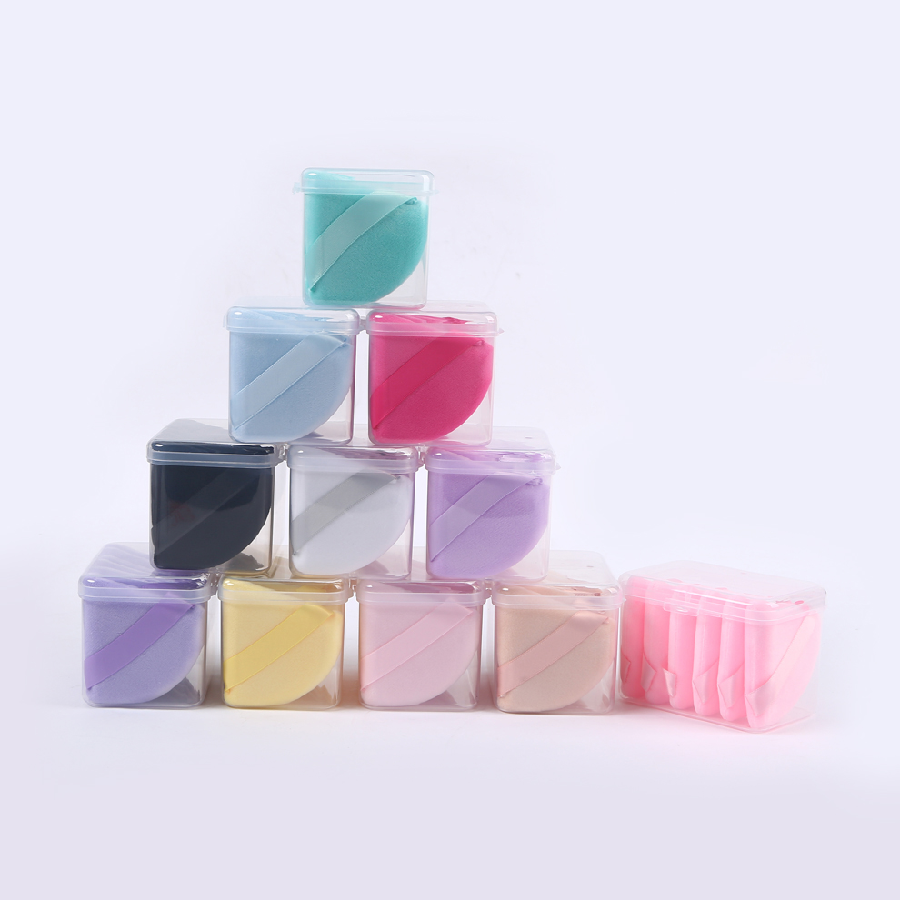 三角粉扑6pc六个装PP盒超柔粉扑多色散粉亲肤干粉扑细腻短毛绒定妆不吃粉美妆工具