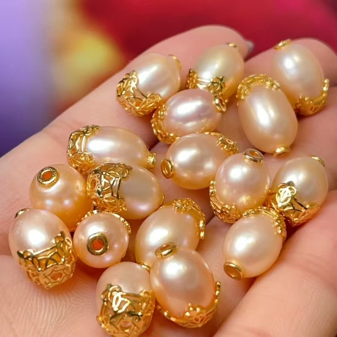 Champagne-colored pearl bucket beads diy jewelry accessories, crystal accessories, traditional sand gold accessories, copper-plated real gold, high color retention details Picture