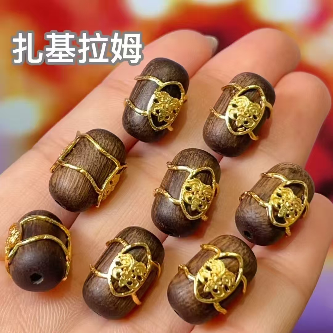 Agarwood Zakiram bucket beads diy jewelry accessories, crystal accessories, traditional sand gold accessories, copper-plated real gold, high color retention