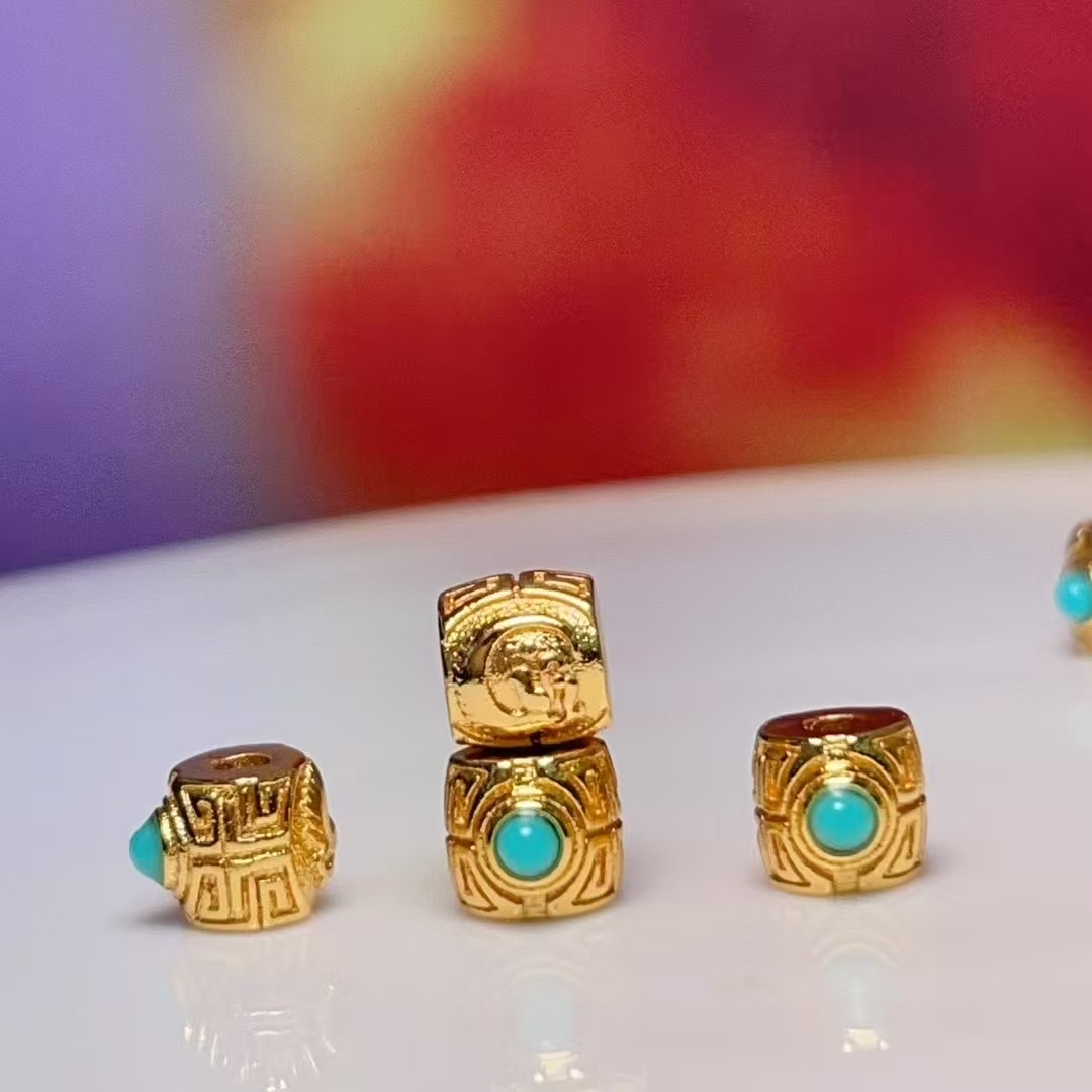 Turquoise ancient-patterned bucket beads diy jewelry accessories, crystal accessories, ancient-style sand gold accessories, copper-plated real gold with high color retention