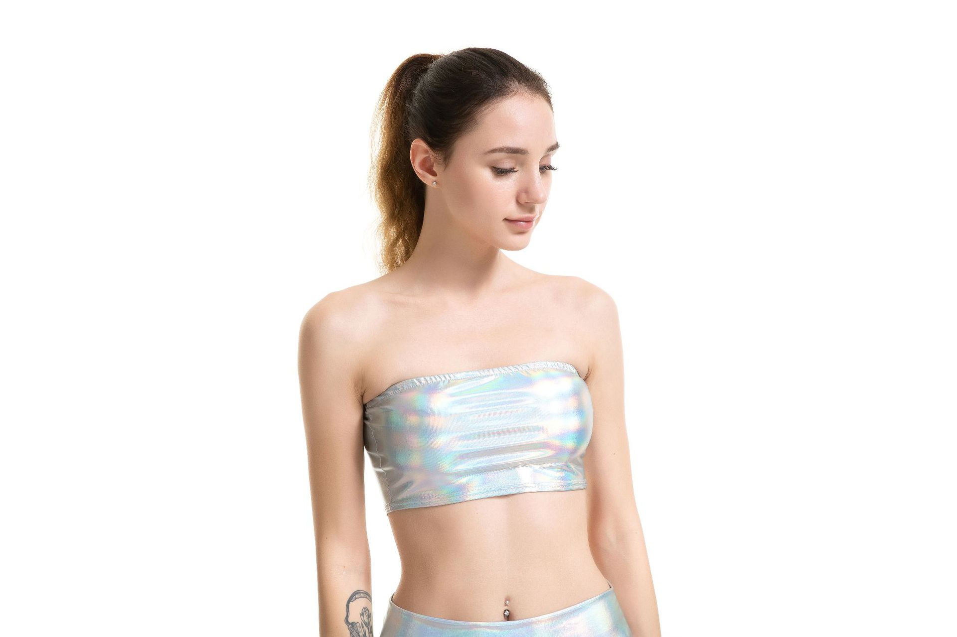 外贸爆款工厂直批 性感亮皮金属色抹胸漆皮女装舞台装表演服 派对服装cos服详情图2