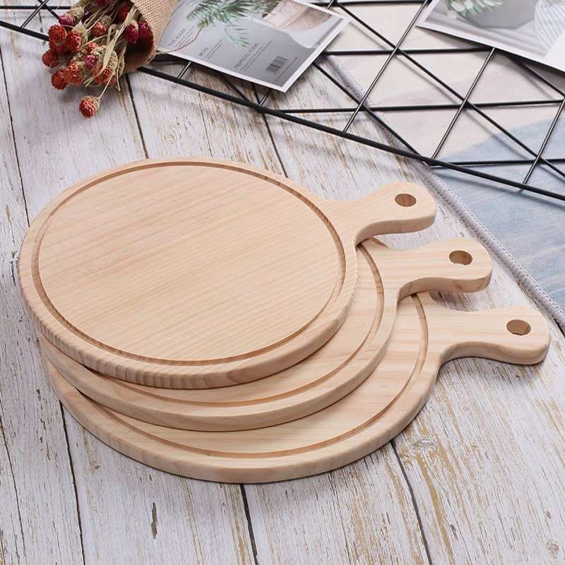【 Yiwu Jiehao Bamboo and Wood Products 】【2025 Bestseller 】【ins Style 】 Pine Wood pizza Tray, Bamboo and Wood Round Pizza Tray, Restaurant-specific snacks, Western Plate, Home Steak Plate tray Item Picture