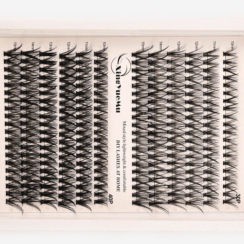 外贸跨境60D热熔朵毛假睫毛14排自然逼真嫁接分段单簇卷翘眼睫毛细节图