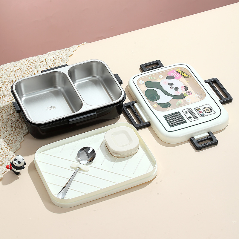 J35-7124 New cartoon lunch box, two-compartment with tableware, sealed leak-proof preservation box, Korean-style lunch box, food grade Item Picture
