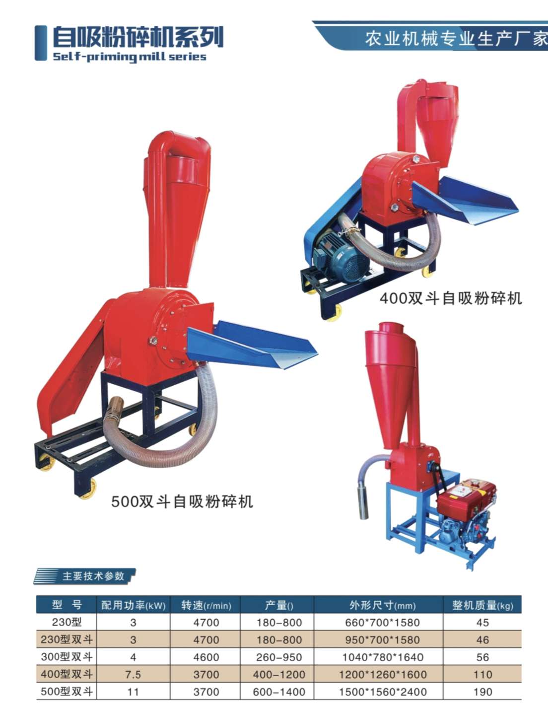 自吸式玉米粉碎机小型家用饲料粉碎机220/380V电全自动磨粉机农业机械粉碎机颗粒机磨面机铡揉机榨油机脱壳机详情图3