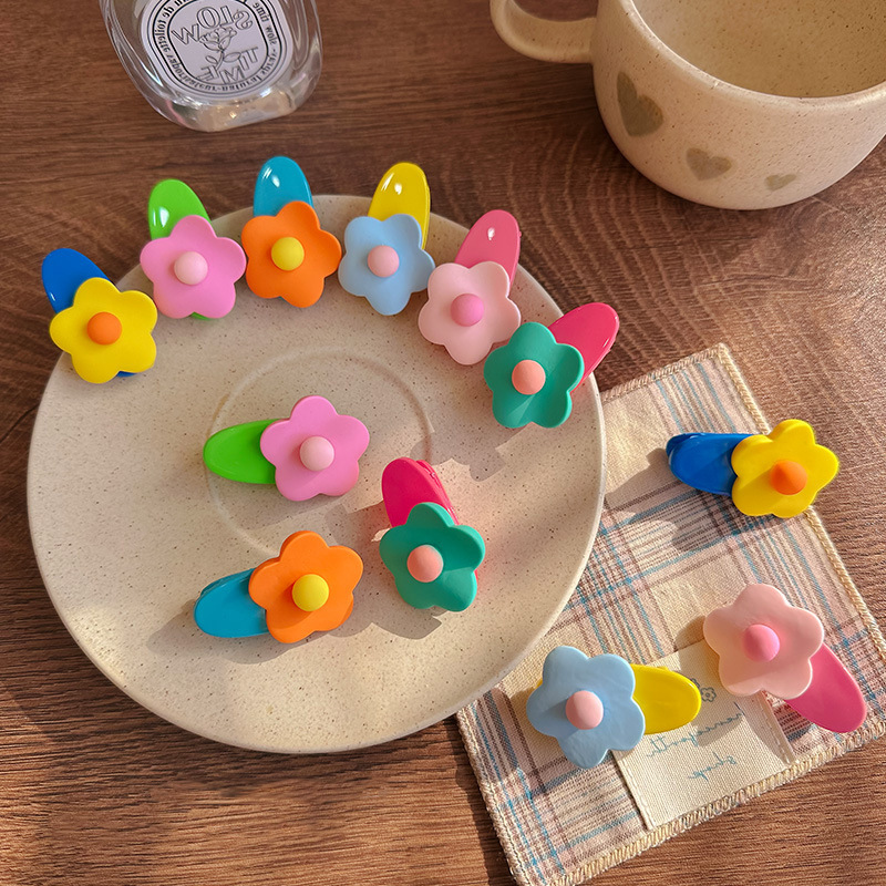 彩色小花发夹女童侧边碎发刘海发卡儿童不伤发鸭嘴夹女孩夹子头饰 /儿童发饰套装细节图