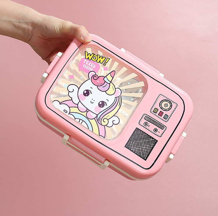 J35-7124 New cartoon lunch box, two-compartment with tableware, sealed leak-proof preservation box, Korean-style lunch box, food grade detail image 3