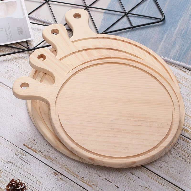 【 Yiwu Jiehao Bamboo and Wood Products 】【2025 Bestseller 】【ins Style 】 Pine Wood pizza Tray, Bamboo and Wood Round Pizza Tray, Restaurant-specific snacks, Western Plate, Home Steak Plate tray