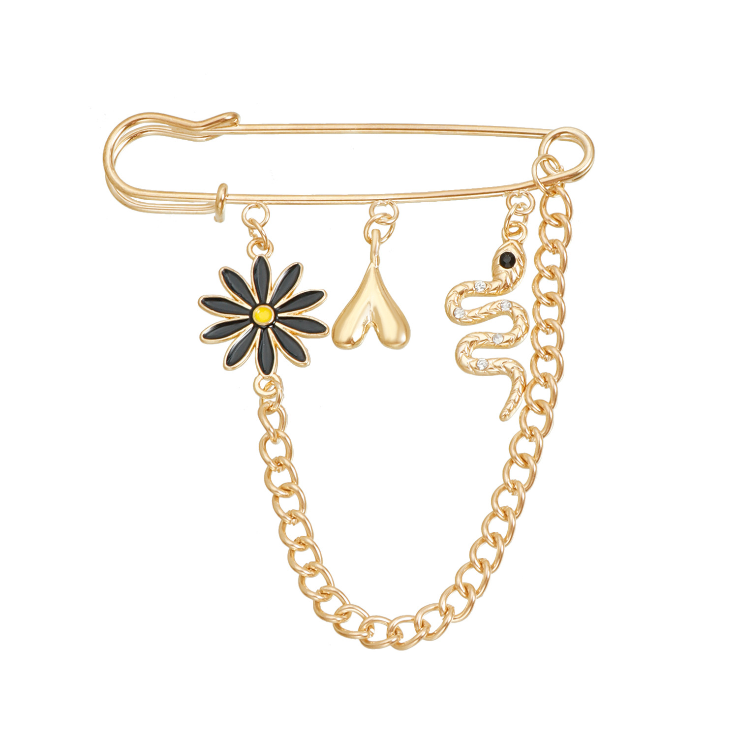 饰品蛇形花朵爱心元素吊坠胸针衣饰女复古ins风别针配饰