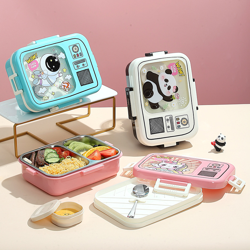 J35-7124 New cartoon lunch box, two-compartment with tableware, sealed leak-proof preservation box, Korean-style lunch box, food grade details Picture