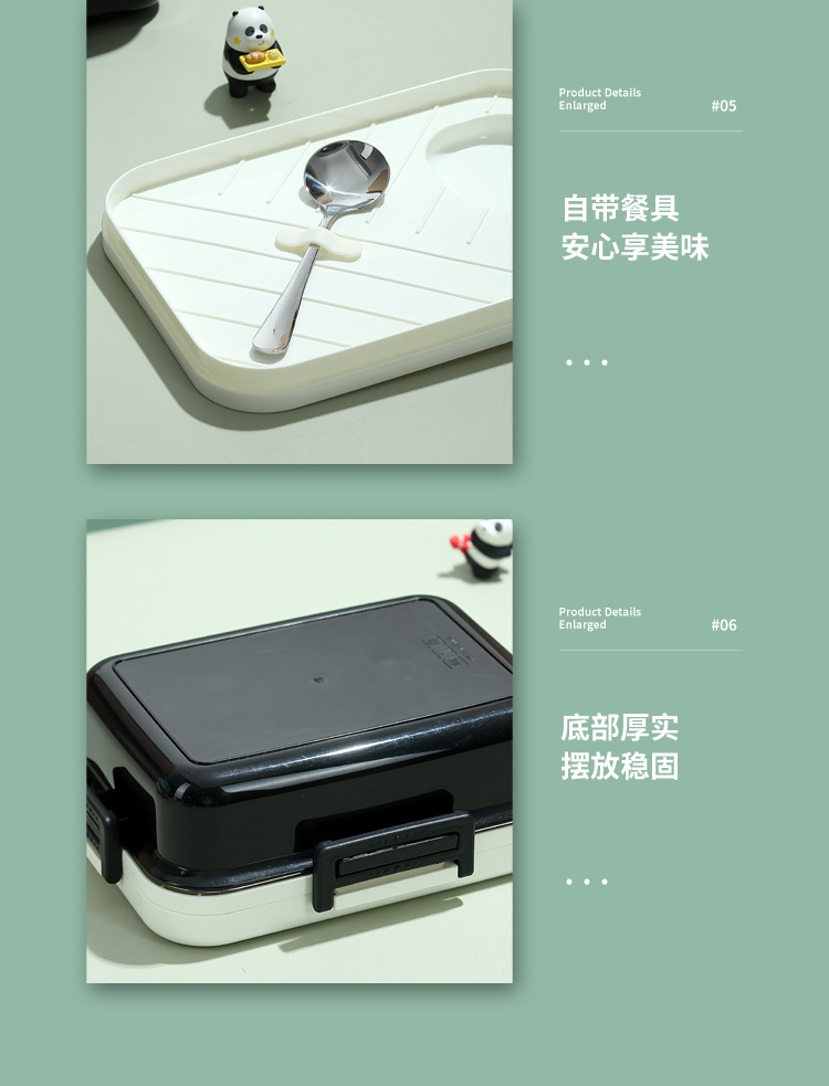 J35-7124 New cartoon lunch box, two-compartment with tableware, sealed leak-proof preservation box, Korean-style lunch box, food grade detail image 6