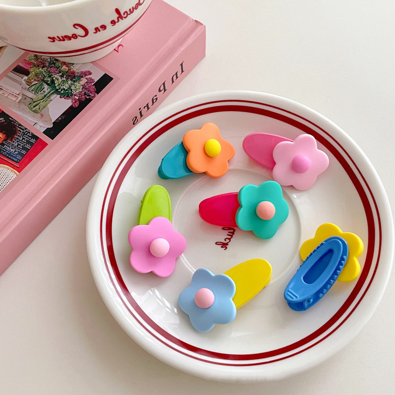 彩色小花发夹女童侧边碎发刘海发卡儿童不伤发鸭嘴夹女孩夹子头饰 /儿童发饰套装详情图4
