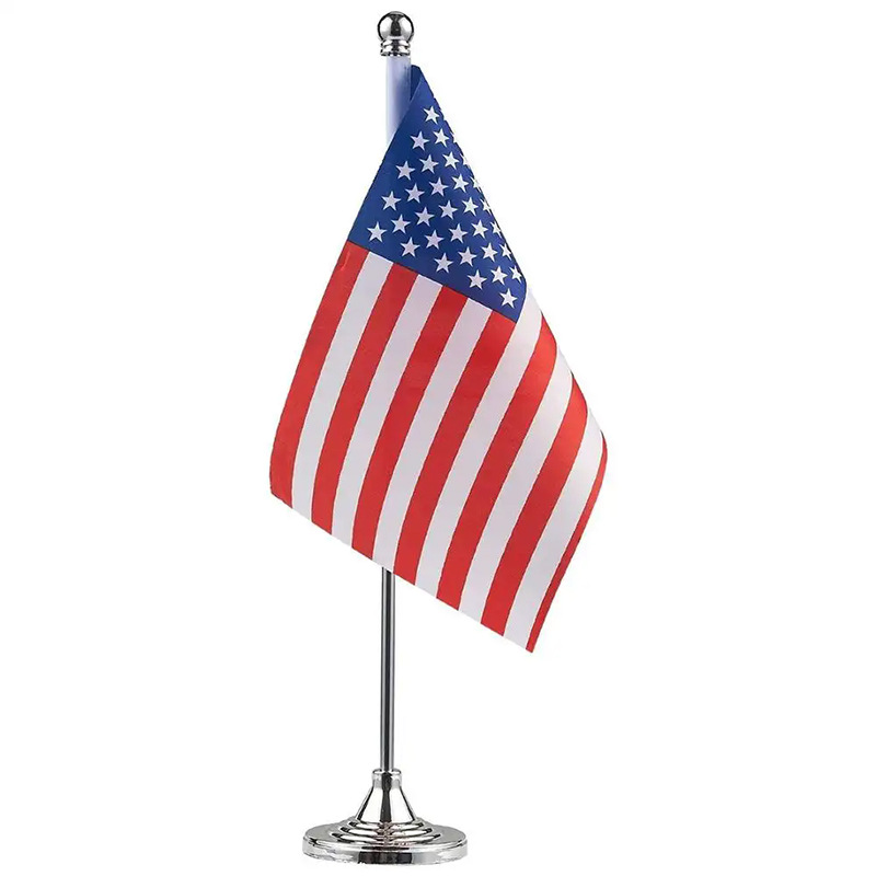 Chuangdong Flag Cross-border Office hand-held flag table flag, polyester conference room small flag, plastic flagpole ornament with base customization Item Picture