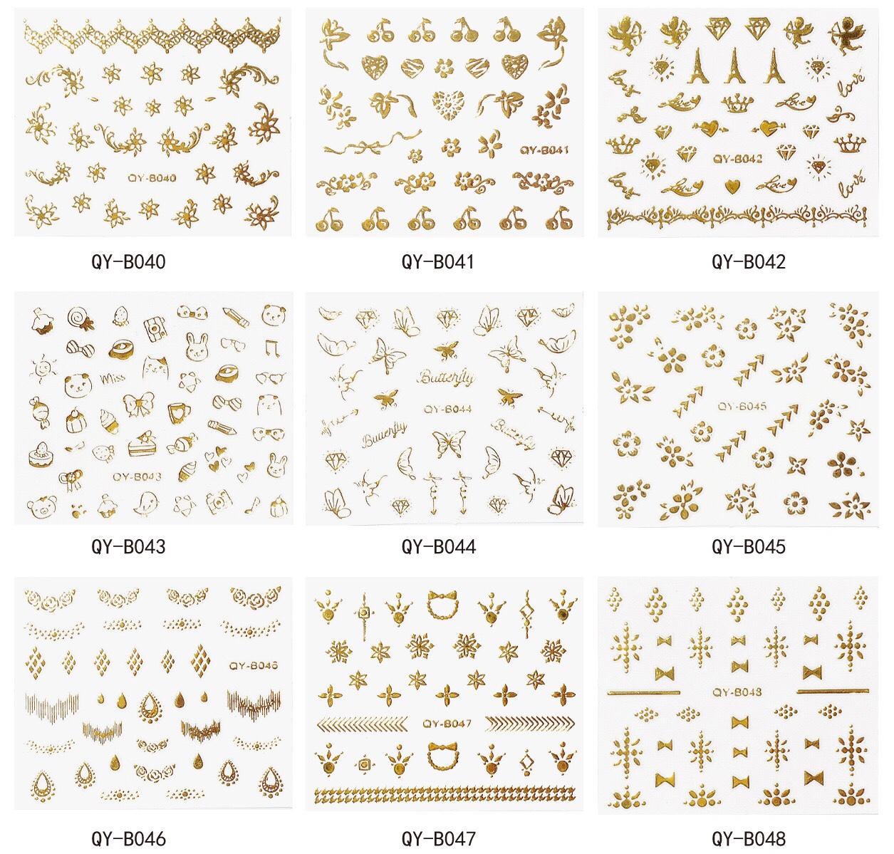 星月美甲贴纸烫金指甲贴 5D浮雕指甲贴花 拉链金色美甲贴裸片套装02