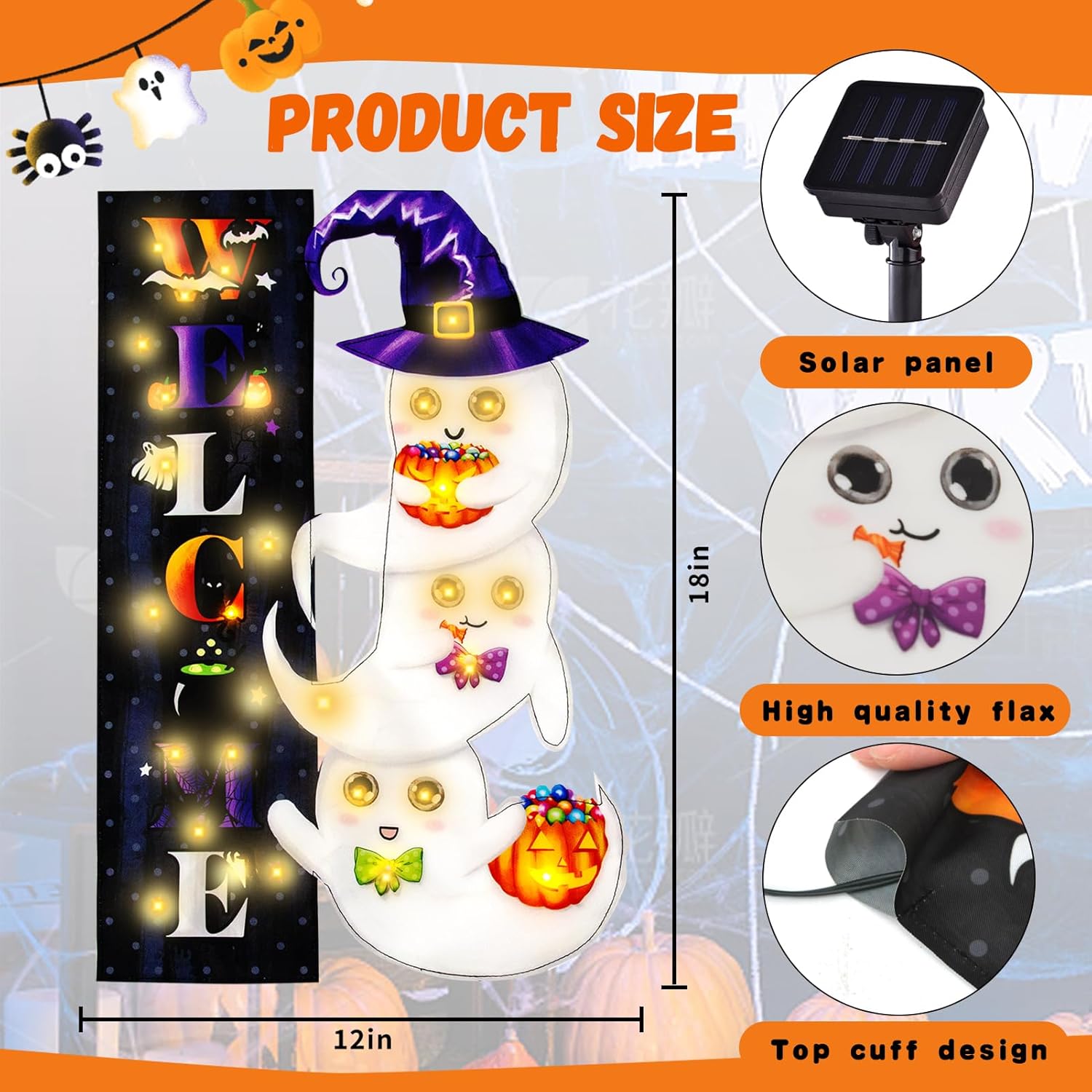 Amazon Exclusive Halloween garden flag digital double-sided linen printed pattern outdoor courtyard flag manufacturer wholesale outdoor advertising flagpole garden flag Halloween decoration Specification image