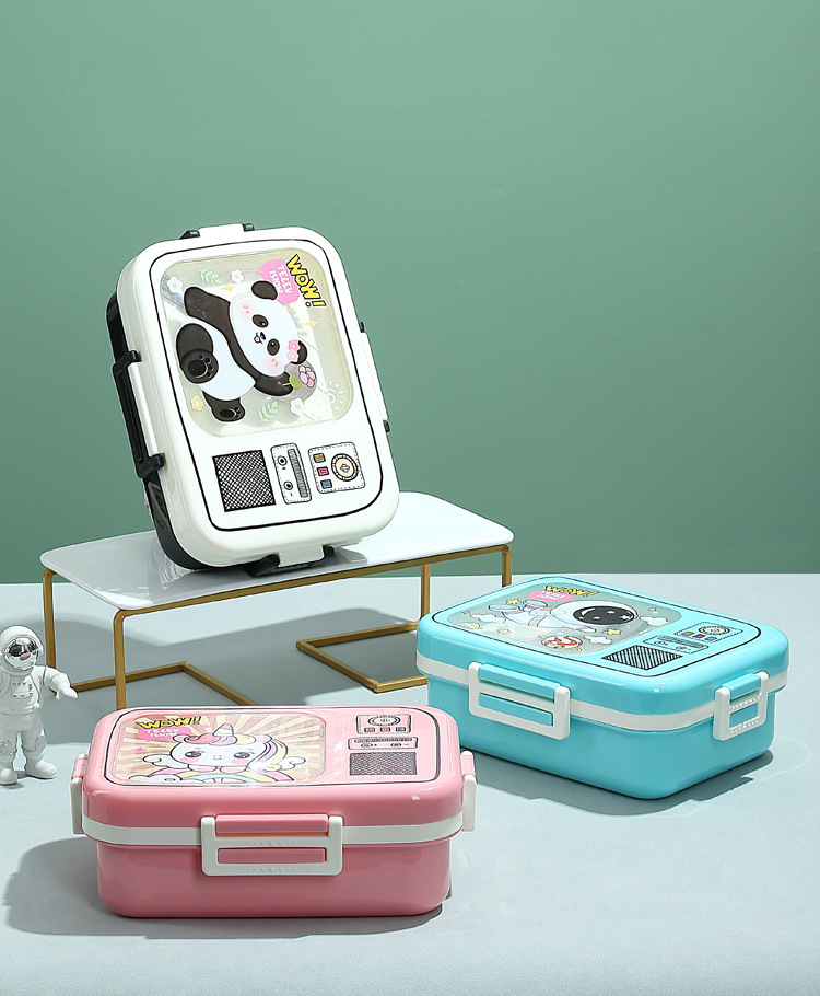 J35-7124 New cartoon lunch box, two-compartment with tableware, sealed leak-proof preservation box, Korean-style lunch box, food grade detail image 9