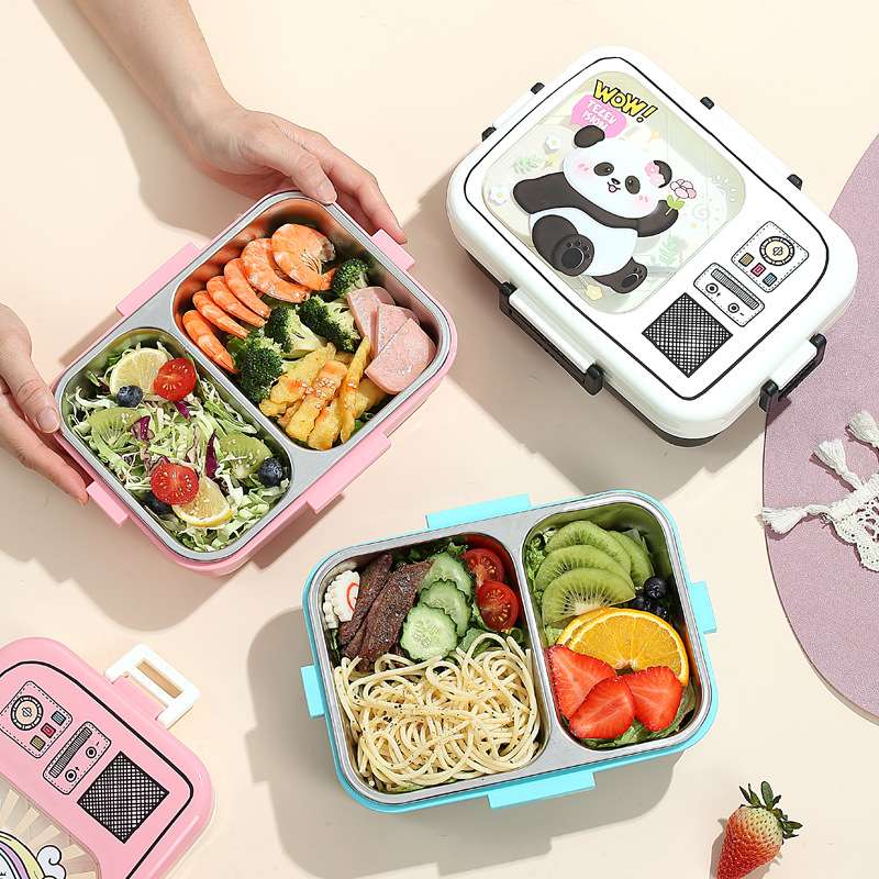 J35-7124 New cartoon lunch box, two-compartment with tableware, sealed leak-proof preservation box, Korean-style lunch box, food grade Application Scenario
