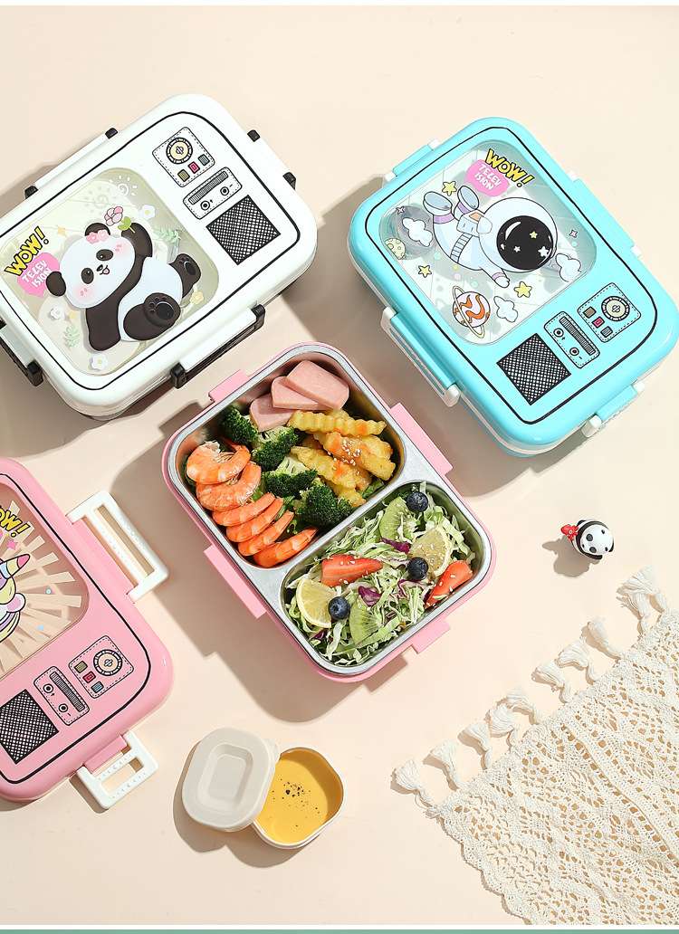 J35-7124 New cartoon lunch box, two-compartment with tableware, sealed leak-proof preservation box, Korean-style lunch box, food grade detail image 8