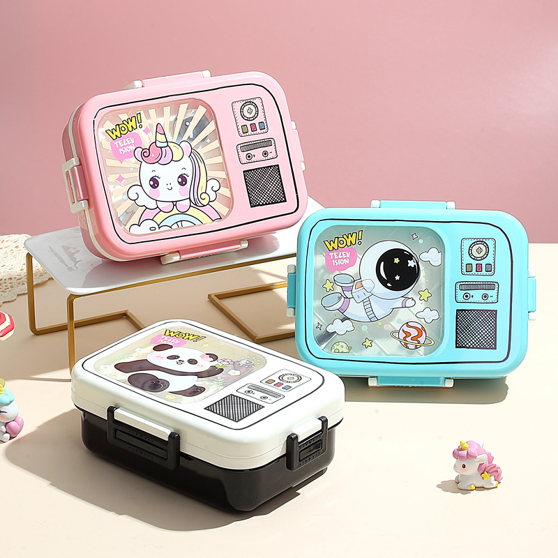 J35-7124 New cartoon lunch box, two-compartment with tableware, sealed leak-proof preservation box, Korean-style lunch box, food grade