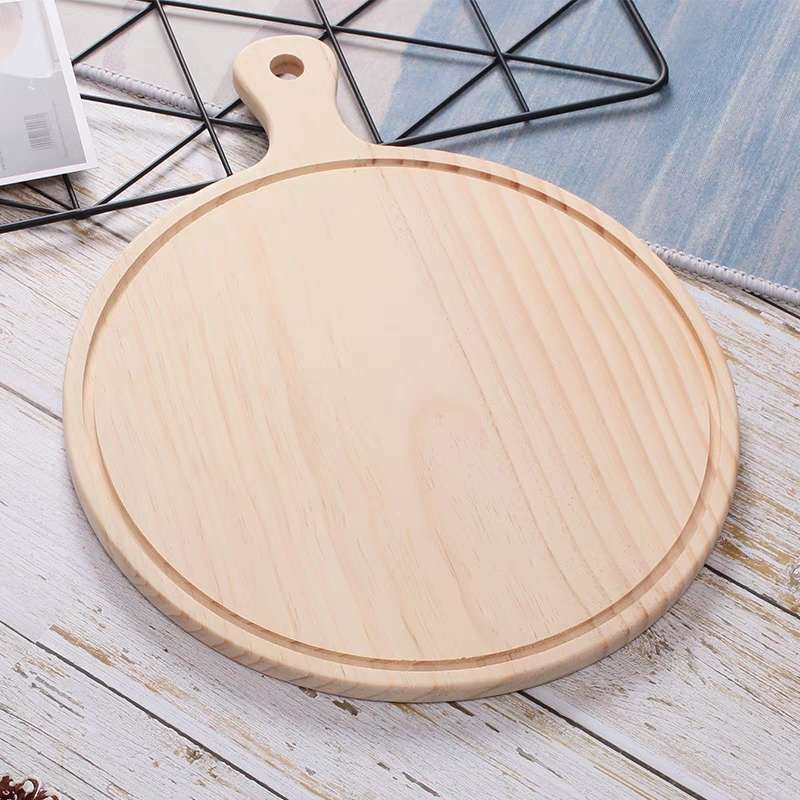 【 Yiwu Jiehao Bamboo and Wood Products 】【2025 Bestseller 】【ins Style 】 Pine Wood pizza Tray, Bamboo and Wood Round Pizza Tray, Restaurant-specific snacks, Western Plate, Home Steak Plate tray details Picture