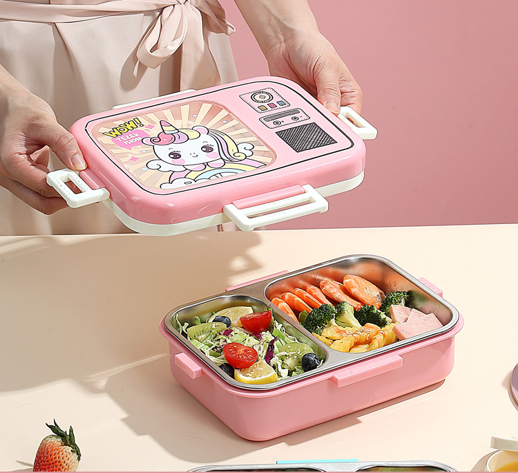 J35-7124 New cartoon lunch box, two-compartment with tableware, sealed leak-proof preservation box, Korean-style lunch box, food grade detail image 1