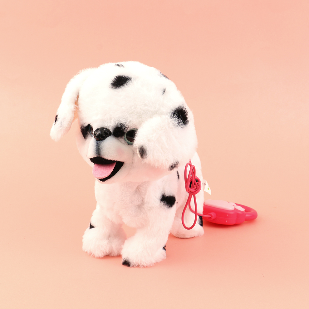 A lively and playful electric plush puppy, accompanying joy and playfulness, recording and saving playful words, singing merrily and playfully, being cute and adorable when being spoiled