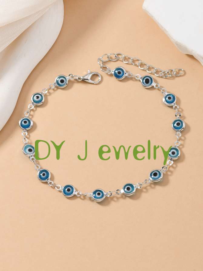 2025欧美跨境饰品潮流时尚恶魔之眼脚链复古简约滴油眼睛天蓝色时尚饰品脚链潮流百搭女款