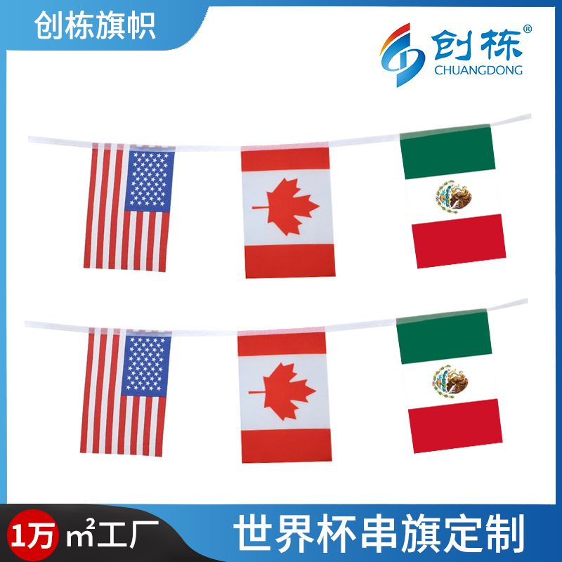 Chuangdong Flags 2026 World Cup String Flags, Colorful flags, Polyester 14*21 Party Supplies, decorative hanging flags, flags and signboards customized