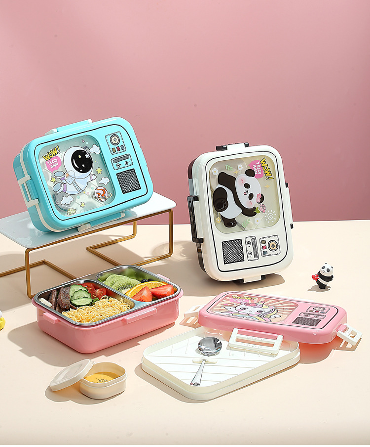 J35-7124 New cartoon lunch box, two-compartment with tableware, sealed leak-proof preservation box, Korean-style lunch box, food grade detail image 7