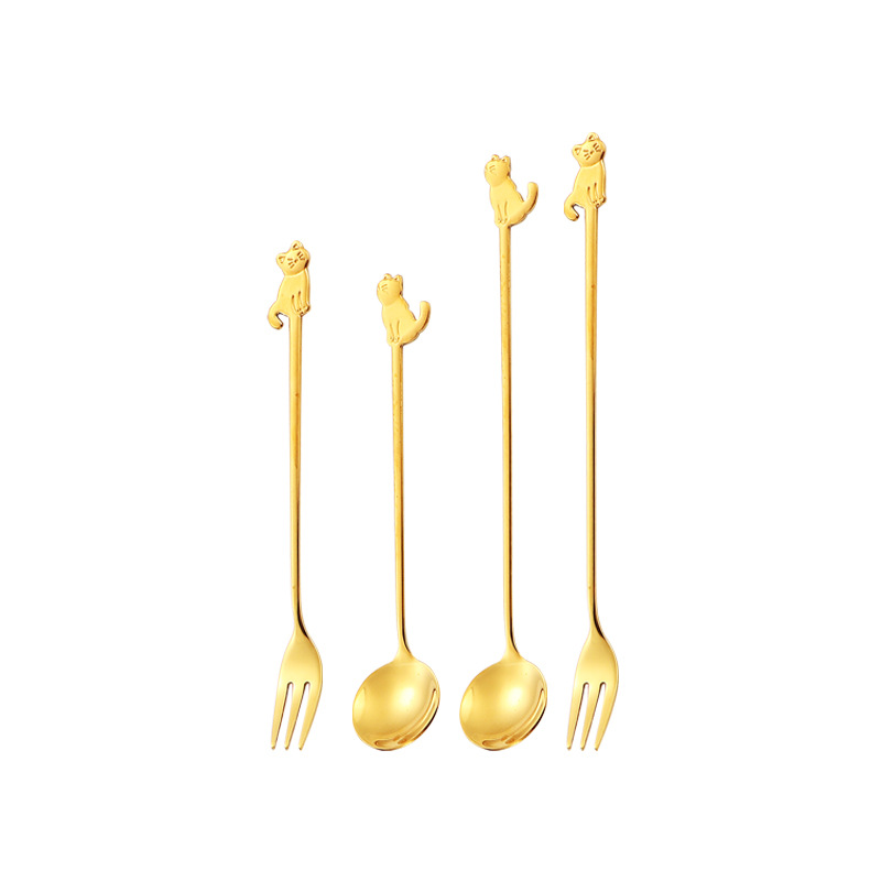 Cross-border 304 spoons and forks, stainless steel coffee spoons, high appearance level, kitten spoons, creative fruit forks, cake dessert spoons Item Picture
