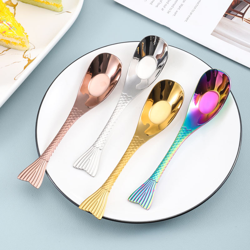 Creative 304 stainless steel spoon, fish tail treasure spoon, dessert spoon, household small soup spoon, children's spoon, spoon spoon Specification drawing