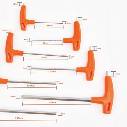 SNJUE chromium-vanadium steel hardened and lengthened flat head T-shaped hex socket wrench, T-shaped walking stick, plastic handle hex socket wrench set Application Scenario